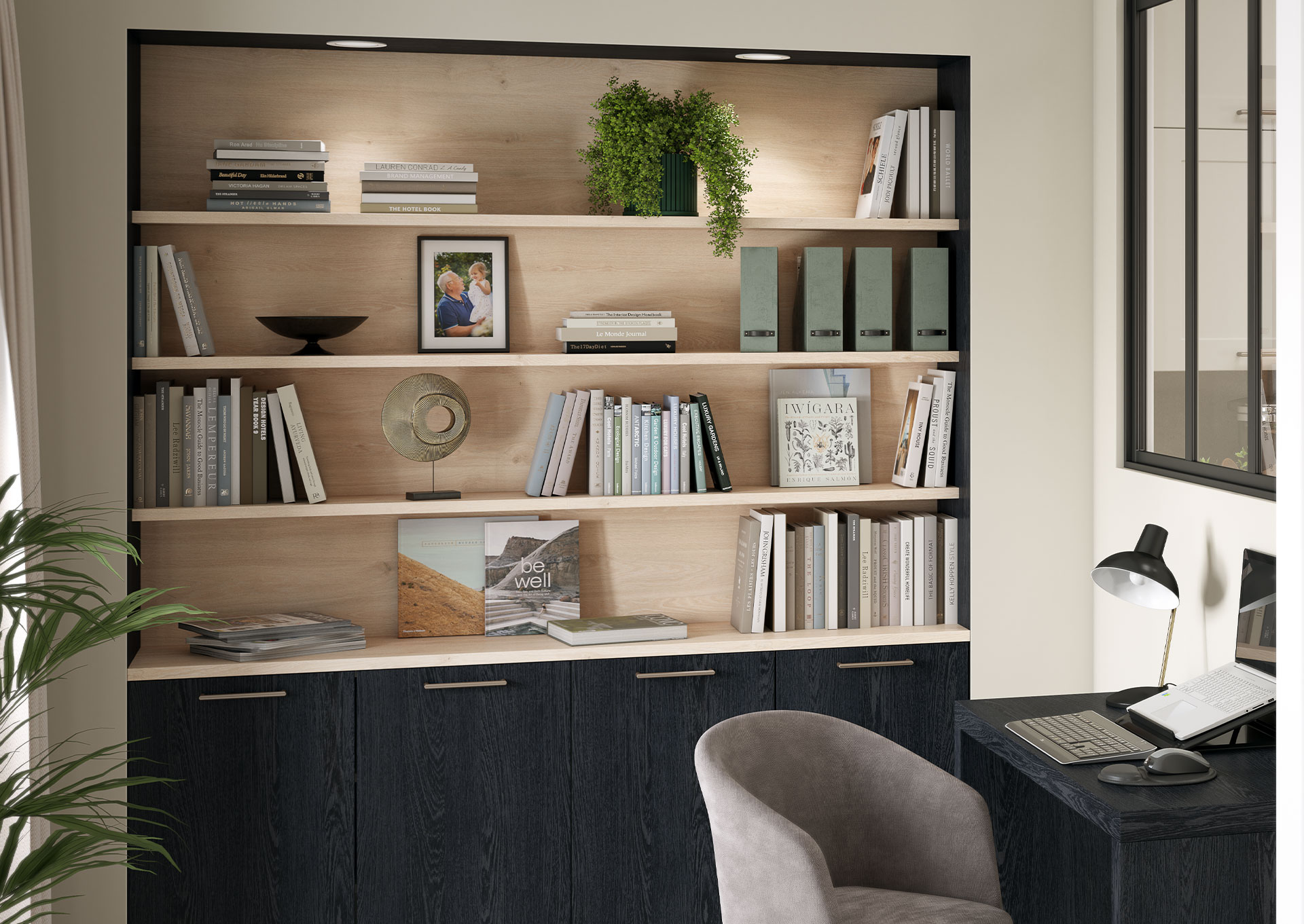 Boekenkast Linea Eiken Nero 4 deuren 4 planken
