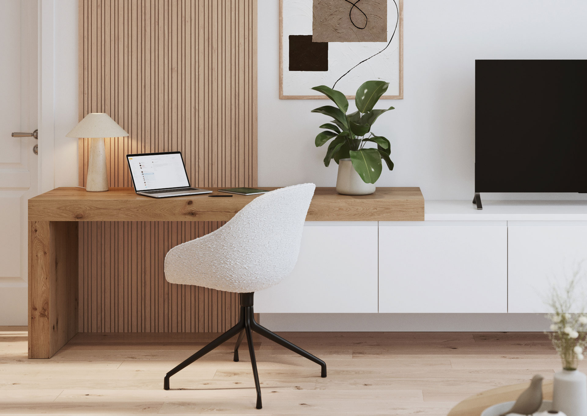 Set bureau en TV meubel hout en wit Modano 220cm